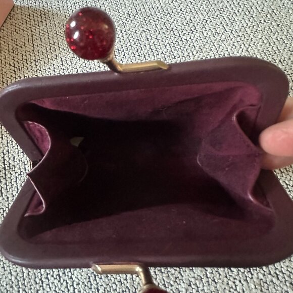 Coach Cherry Kisslock Coin Purse Small Pouch Signature Brown/Cream/Maroon - Picture 6 of 6